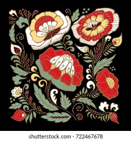 stock vector abstract hand draw flower and wave, doodle bouquet. oriental or arabic, russia art background. template for card. banner