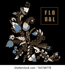 stock vector abstract hand draw flower and wave, doodle bouquet. oriental or arabic, russia art background. template for card. banner