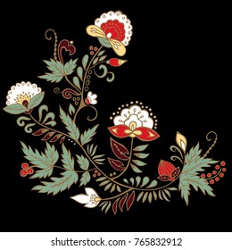 stock vector abstract hand draw flower and wave, doodle bouquet. oriental or arabic, russia art background. template for card. banner