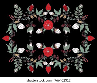 stock vector abstract hand draw flower and leaf, doodle ornament. oriental or arabic, russia art background. template for card. banner