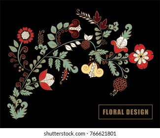 stock vector abstract hand draw flower and wave, doodle bouquet. oriental or arabic, russia art background. template for card. banner