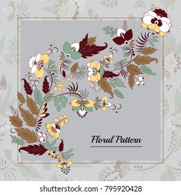 stock vector abstract hand draw flower and wave, doodle bouquet. oriental or arabic, russia art background. template for card. banner