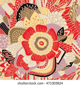 stock vector abstract seamless  pattern with flowers and waves. hand draw background
