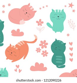 Stock vector adorable cats pattern