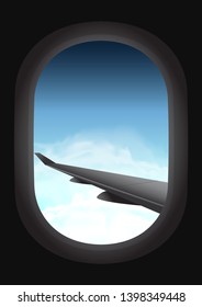 stock vector airplane window. view from airplane. beautiful skies from airplane window