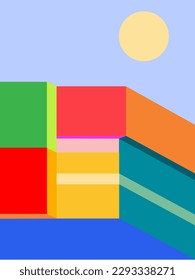 Stock vector architecture in image in color sylve. Simple shapes. Architecture in the country