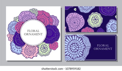 Stock vector art brochure template with blue doodle flowers. layout design. corporate business report. mock up