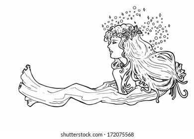 Stock vector art nouveau retro vintage woman with long hair