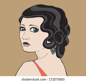 Stock vector art nouveau retro vintage woman with long hair