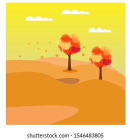 stock vector of autumn landscape in windy