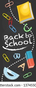 stock vector back to school concept with school supplies on blackboard background
