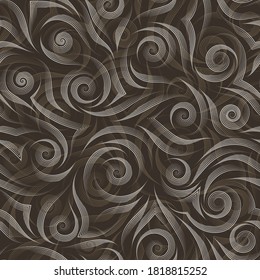 Stock vector background. Abstract texture from graceful beige and grey lines on a brown background.Texture for wrapping paper or fabric.