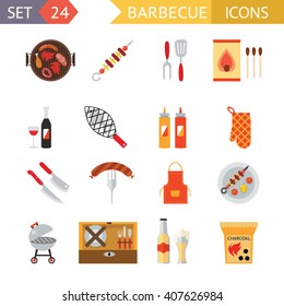 stock vector barbecue restaurant party family dinner summer picnic food symbols flat design template illustration