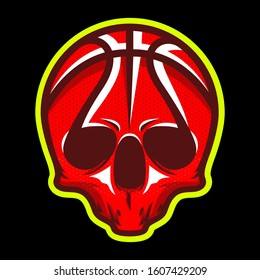 stock vector basketball emblem with skull head. sports logo illustration