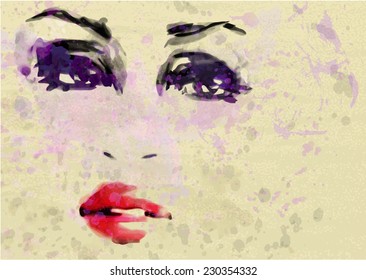Stock vector beautiful fashion watercolor abstract colorful women hand drawn