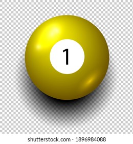 Stock vector of billiard ball number 1. Yellow color. Isolated wind object on transparent background