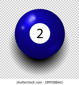 Stock vector of billiard ball number 2. Blue color. Isolated wind object on transparent background