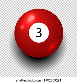 Stock vector of billiard ball number 3. Red color. Isolated wind object on transparent background