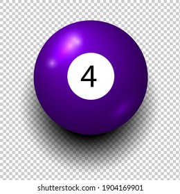 Stock vector of billiard ball number 4. Purple color. Isolated wind object on transparent background