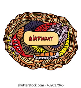 stock vector birthday template with doodle hand draw wave.