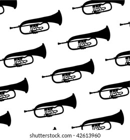 Stock vector black and white drawing  illustration background musical instruments flugelhorn