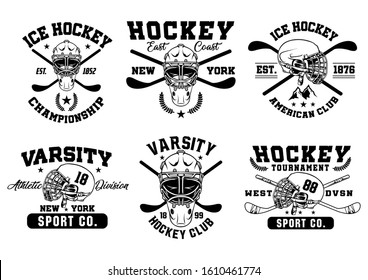 stock vector black and white retro hockey logo set. sports logo collection illustration