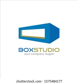Stock Vector Blue Box Perspective Photography Business Company for Creative Market