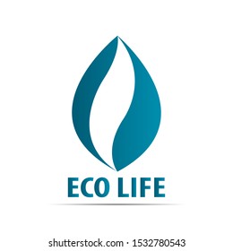 stock vector blue water and leaf logo design. green life, green leaves, ecology, natural, green life, botanical logo icon concept.