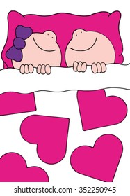 Stock vector of boy and girl lying in bed