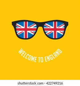 Stock Vector British flag in glasses stylish glasses. Modern vector illustration British flag reflected in stylish glasses. 