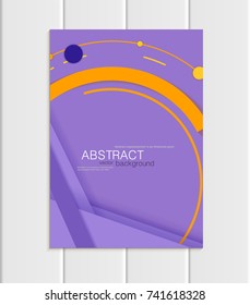 Stock vector brochure A5 or A4 format material design style. Design business template with abstract round shapes on purple backgrounds for printed material, element, web site, cards, cover, wallpaper