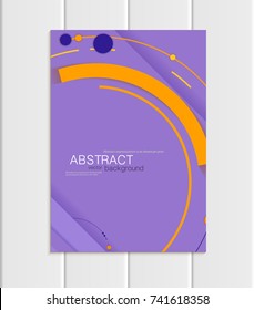 Stock vector brochure A5 or A4 format material design style. Design business template with abstract round shapes on purple backgrounds for printed material, element, web site, cards, cover, wallpaper