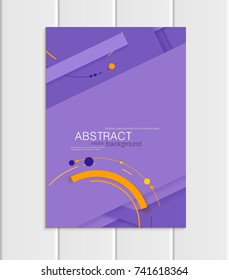 Stock vector brochure A5 or A4 format material design style. Design business template with abstract round shapes on purple backgrounds for printed material, element, web site, cards, cover, wallpaper