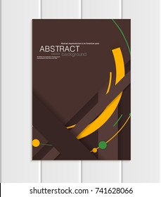 Stock vector brochure A5 or A4 format in material design style. Design business template with abstract round shapes on brown background for printed material, element web site, cards, cover, wallpaper