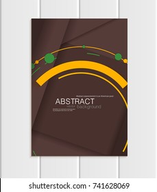 Stock vector brochure A5 or A4 format in material design style. Design business template with abstract round shapes on brown background for printed material, element web site, cards, cover, wallpaper