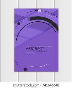 Stock vector brochure A5 or A4 format material design style. Design business templates with abstract round black shapes on purple background for printed material, element web site, cover, wallpaper