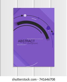 Stock vector brochure A5 or A4 format material design style. Design business templates with abstract round black shapes on purple background for printed material, element web site, cover, wallpaper