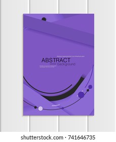 Stock vector brochure A5 or A4 format material design style. Design business templates with abstract round black shapes on purple background for printed material, element web site, cover, wallpaper