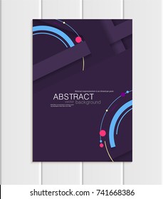 Stock vector brochure A5 or A4 format material design style. Design business templates with abstract blue round shapes on violet background for printed material, element web site, cover, wallpaper