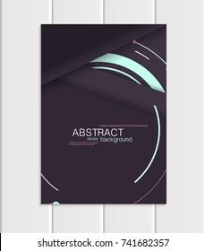Stock vector brochure A5 or A4 format material design style. Design business templates with abstract turquoise round shapes on violet background for printed material element web site, cover, wallpaper