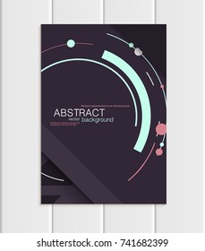 Stock vector brochure A5 or A4 format material design style. Design business templates with abstract turquoise round shapes on violet background for printed material element web site, cover, wallpaper