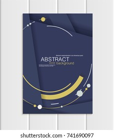 Stock vector brochure A5 or A4 format material design style. Design business templates with abstract yellow round shapes on dark blue background for printed material element web site, cover, wallpaper