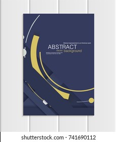 Stock vector brochure A5 or A4 format material design style. Design business templates with abstract yellow round shapes on dark blue background for printed material element web site, cover, wallpaper