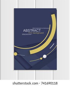 Stock vector brochure A5 or A4 format material design style. Design business templates with abstract yellow round shapes on dark blue background for printed material element web site, cover, wallpaper
