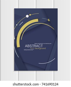 Stock vector brochure A5 or A4 format material design style. Design business templates with abstract yellow round shapes on dark blue background for printed material element web site, cover, wallpaper