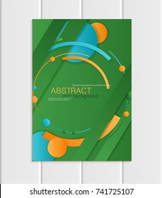 Stock vector brochure A5 or A4 format material design style. Design business templates with abstract blue and orange round shapes green background for printed material, element site, cover, wallpaper