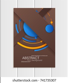 Stock vector brochure A5 or A4 format in material design style. Design business templates with abstract blue round shapes on brown background for printed material, element site, card, cover, wallpaper