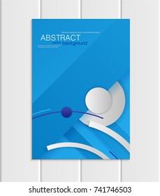 Stock vector brochure A5 or A4 format material design style. Design business templates with abstract round white shapes on blue background for printed material element web site, cover, wallpaper