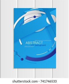 Stock vector brochure A5 or A4 format material design style. Design business templates with abstract round white shapes on blue background for printed material element web site, cover, wallpaper