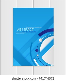 Stock vector brochure A5 or A4 format material design style. Design business templates with abstract round white shapes on blue background for printed material element web site, cover, wallpaper